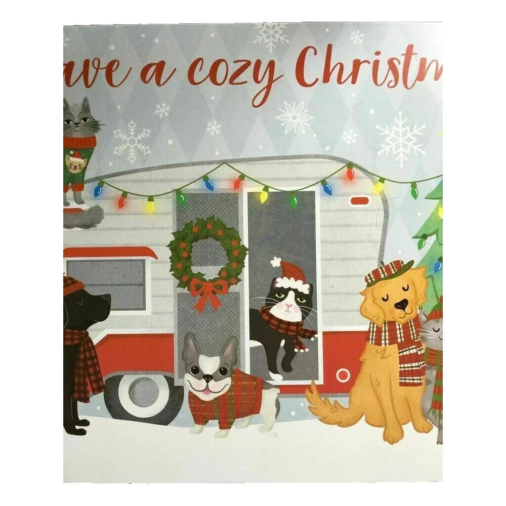 Have A Cozy Christmas Placemats Dogs Cats Camper RV Set of 4 Vinyl Foam Back